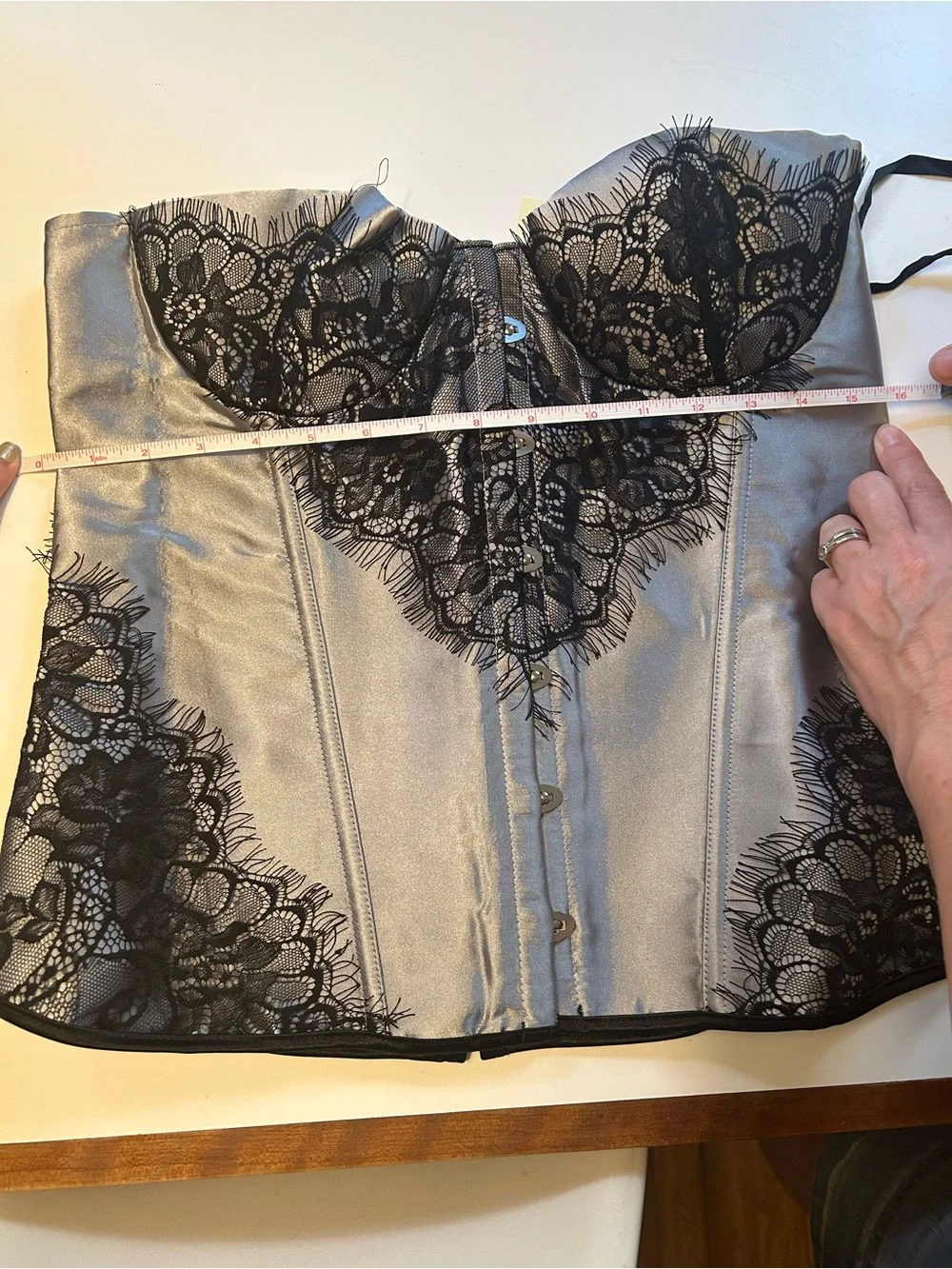 NWT Rouge Roses Silver/Black Satin Lace-Trim Bustier Bandeau 2XL